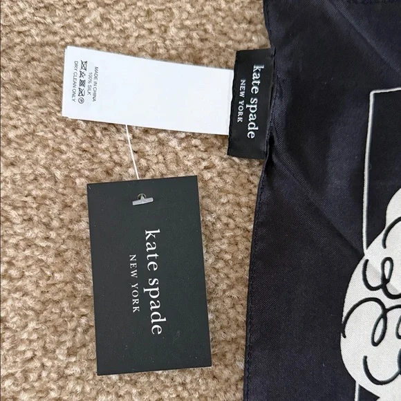 Kate Spade New York Black & White Poodles Silk Scarf ~30x30 NWT - Picture 3 of 7